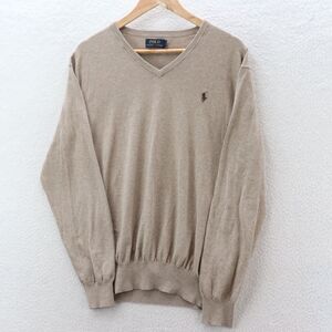 Polo Ralph Lauren V-Neck Sweater Men's Size Large Beige Pullover Pima Cotton